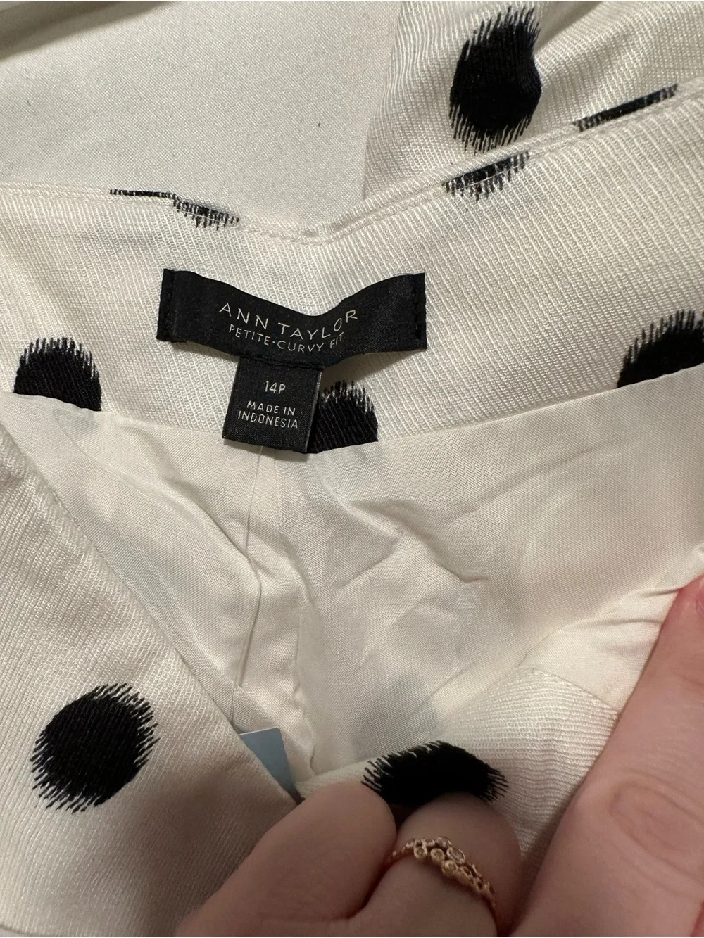 Ann Taylor Black Polka Dot Wide-Leg Trousers on White - Picture 4 of 5